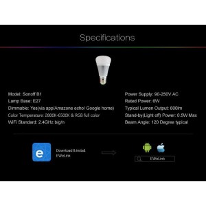 Sonoff B1 Bec E27 Led RGB Wireless Dimmabil - Panouri Fotovoltaice
